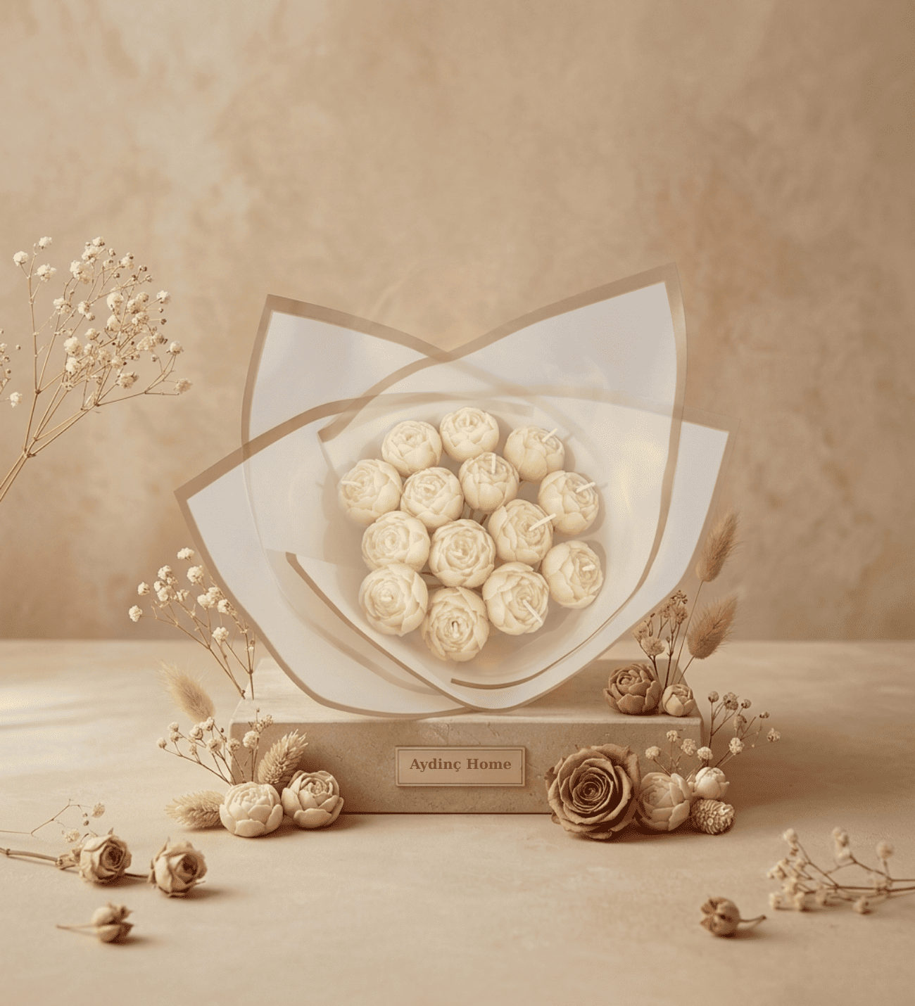 Solmaz Gül Buketi Çiçek Buketi Gül Çiçek Demeti Sevgili Özel Nişan İsteme Hediye Kokulu El Yapımı dekoratif Mum