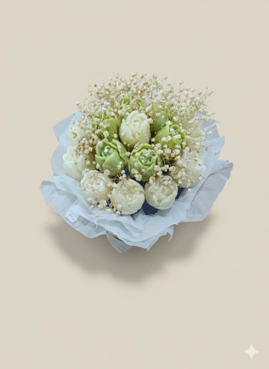 Solmaz Gül Buketi Çiçek Buketi Gül Çiçek Demeti Sevgili Özel Nişan İsteme Hediye Kokulu El Yapımı dekoratif Mum