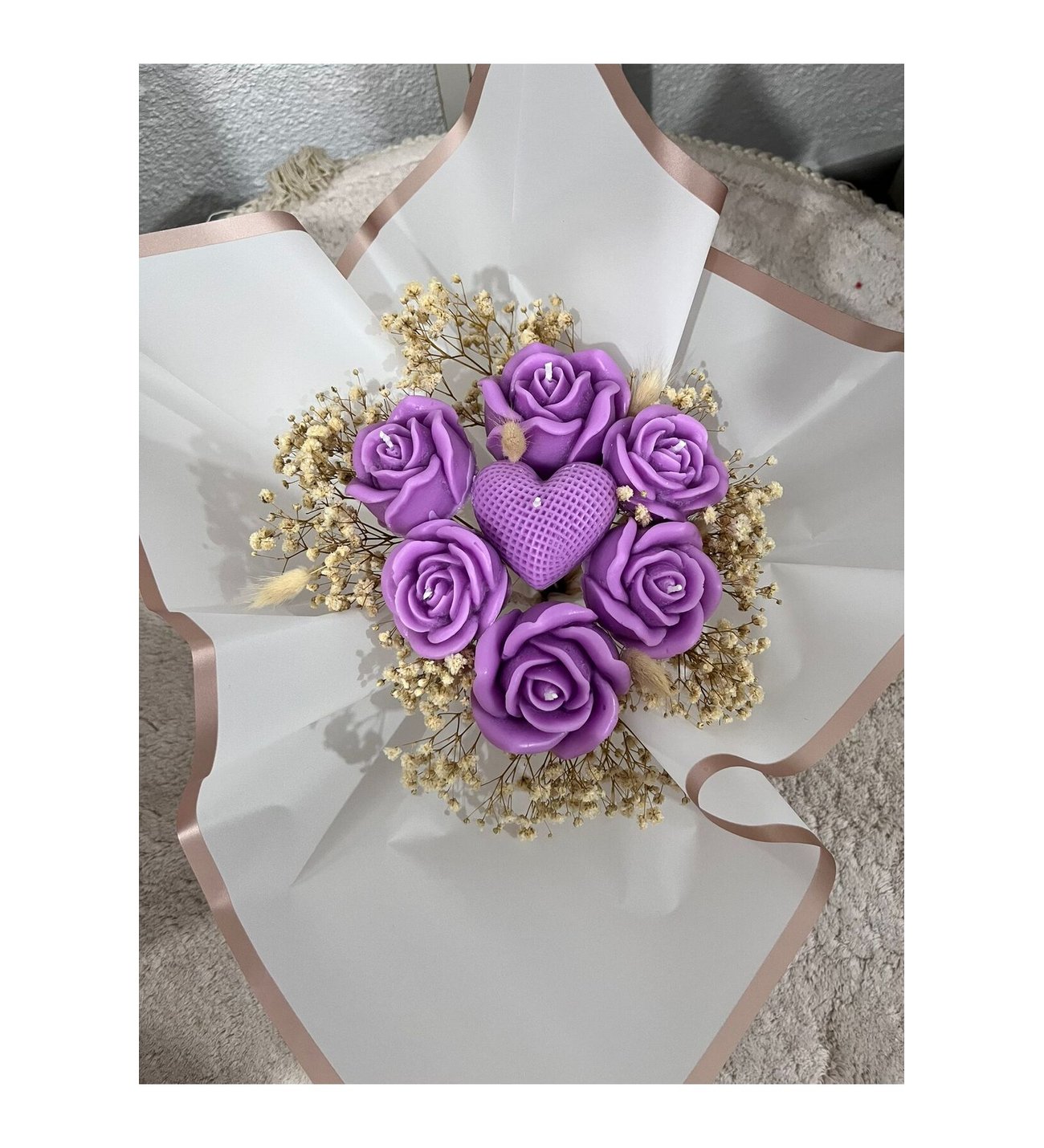 Solmaz Gül Buketi Çiçek Buketi Gül Çiçek Demeti Sevgili Özel Nişan İsteme Hediye Kokulu El Yapımı dekoratif Mum