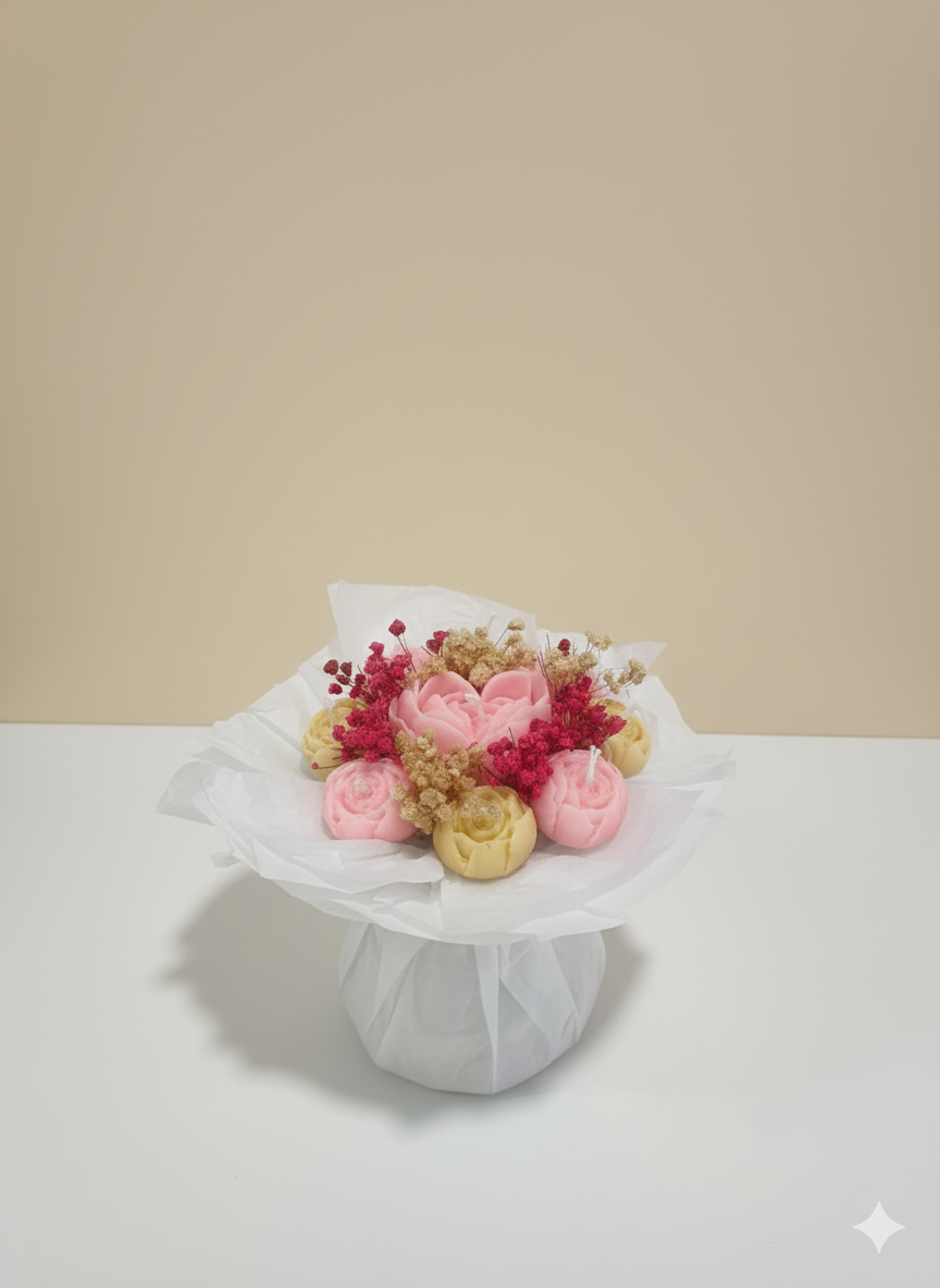 Solmaz Gül Buketi Çiçek Buketi Gül Çiçek Demeti Sevgili Özel Nişan İsteme Hediye Kokulu El Yapımı dekoratif  Mum