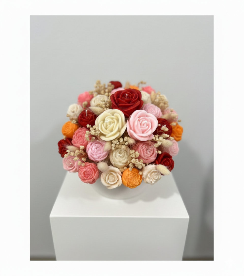 Solmaz Gül Buketi Çiçek Buketi Gül Çiçek Demeti Sevgili Özel Nişan İsteme Hediye Kokulu El Yapımı dekoratif  Mum