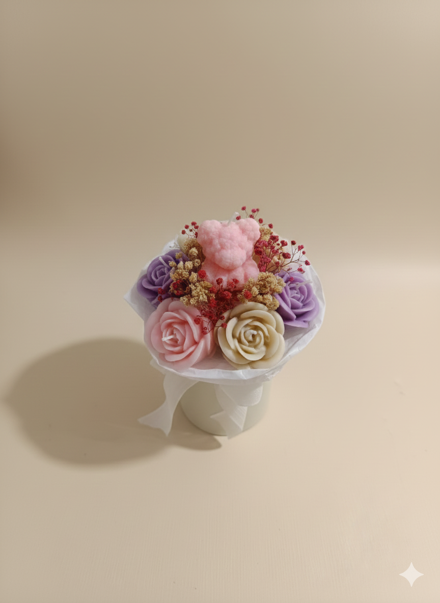 Solmaz Gül Buketi Çiçek Buketi Gül Çiçek Demeti Sevgili Özel Nişan İsteme Hediye Kokulu El Yapımı dekoratif  Mum