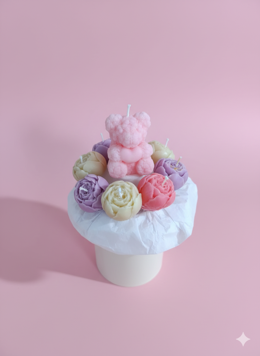 Solmaz Gül Buketi Çiçek Buketi Gül Çiçek Demeti Sevgili Özel Nişan İsteme Hediye Kokulu El Yapımı dekoratif  Mum