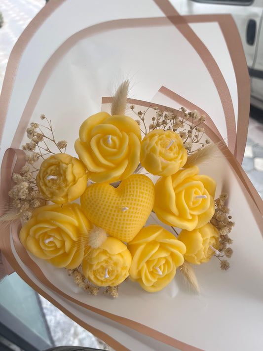 Solmaz Gül Buketi Çiçek Buketi Gül Çiçek Demeti Sevgili Özel Nişan İsteme Hediye Kokulu El Yapımı dekoratif  Mum